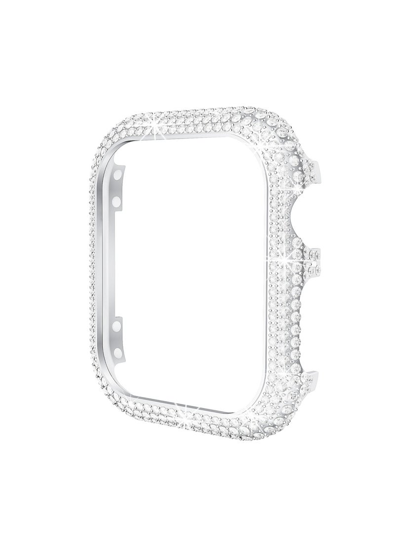 Silver Full Diamond 45mm Suitable For Apple Watch Protective Case Hollow, Tpu Electroplating Anti-Fall - Image 1